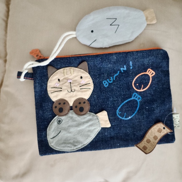 Hand Crafted Cat Fish Cotton Small Pouch Bag NEW - Picture 1 of 7